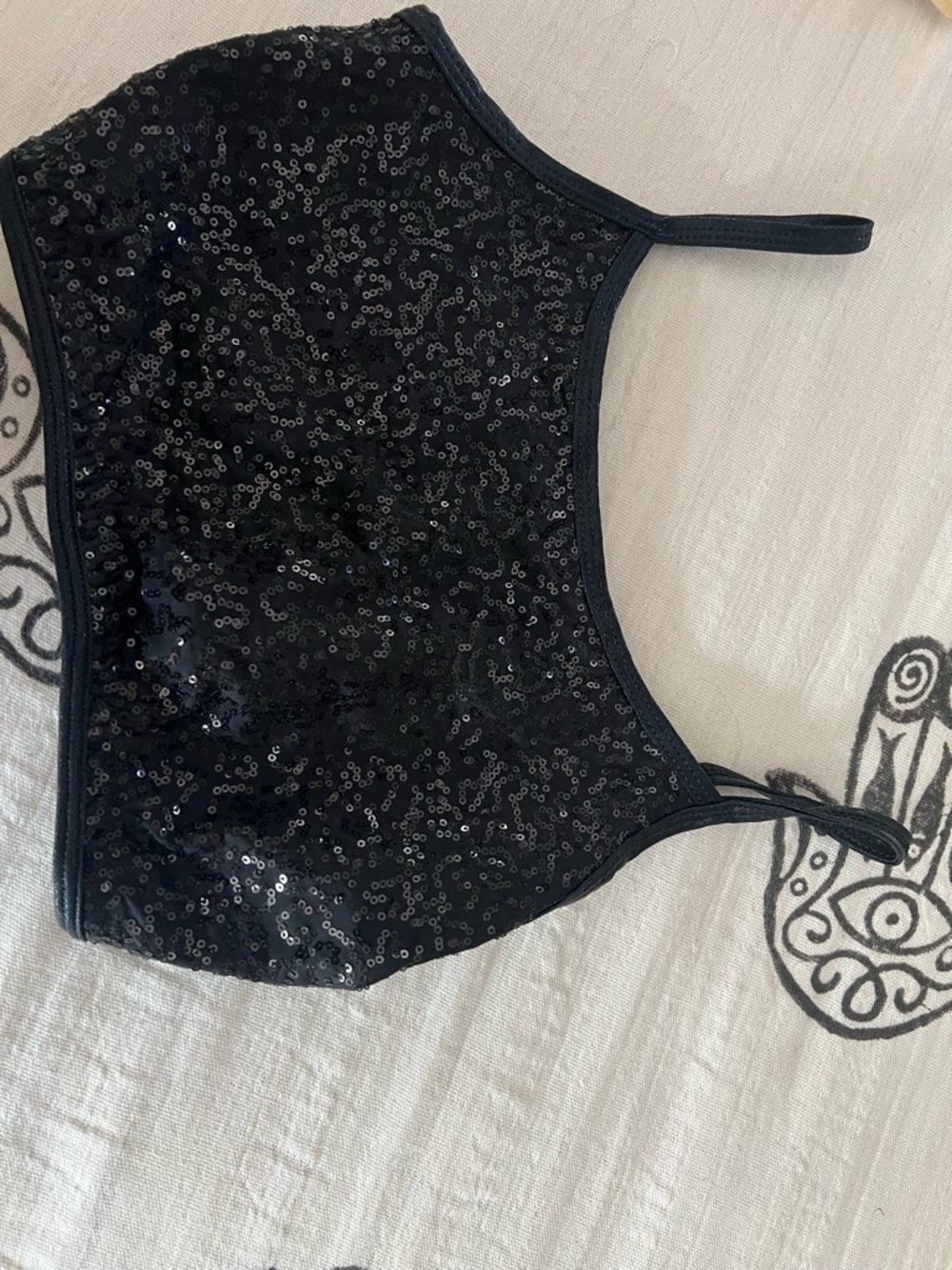 Black Sequin Tank Crop Top - Women's Sparkle Camisole
